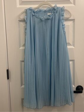 Lush Light Blue Pleated Ruffle Neck Girls Dress